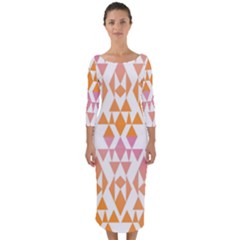 Geometric Abstract Orange Purple Quarter Sleeve Midi Bodycon Dress