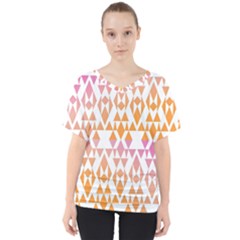 Geometric Abstract Orange Purple V-neck Dolman Drape Top