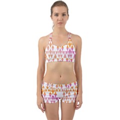 Geometric Abstract Orange Purple Back Web Sports Bra Set by BangZart