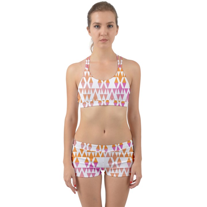 Geometric Abstract Orange Purple Back Web Sports Bra Set