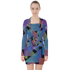 Triangle Gradient Abstract Geometry V-neck Bodycon Long Sleeve Dress