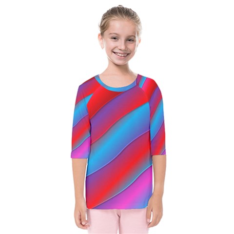 Diagonal Gradient Vivid Color 3d Kids  Quarter Sleeve Raglan Tee by BangZart