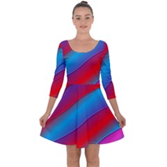 Diagonal Gradient Vivid Color 3d Quarter Sleeve Skater Dress