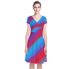 Diagonal Gradient Vivid Color 3d Short Sleeve Front Wrap Dress by BangZart