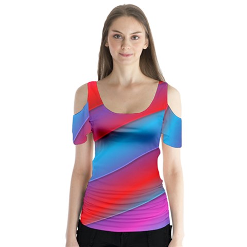 Diagonal Gradient Vivid Color 3d Butterfly Sleeve Cutout Tee  by BangZart