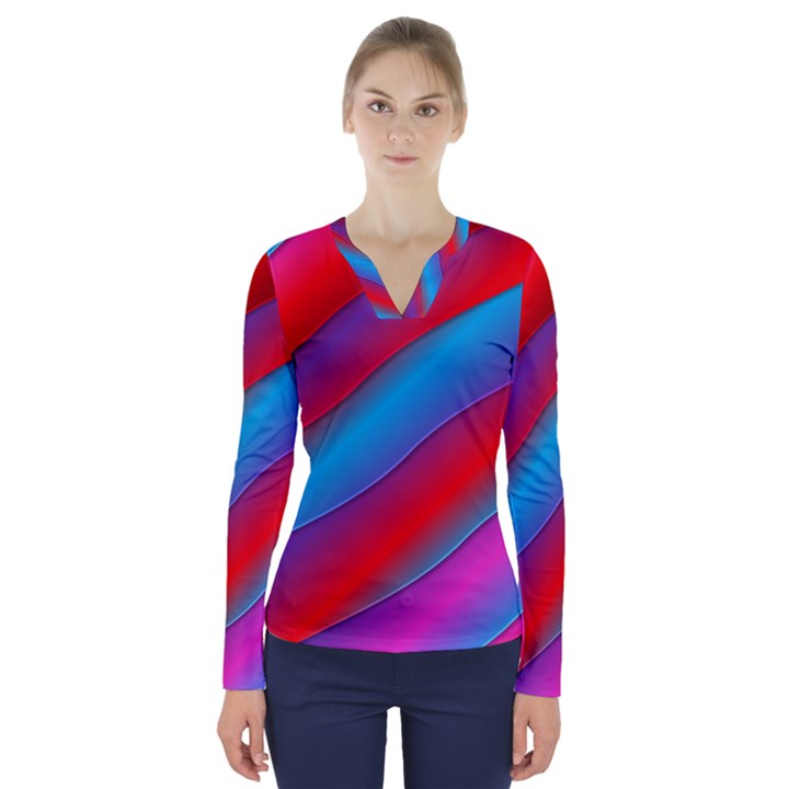 Diagonal Gradient Vivid Color 3d V-Neck Long Sleeve Top