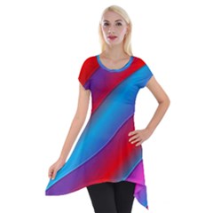 Diagonal Gradient Vivid Color 3d Short Sleeve Side Drop Tunic by BangZart