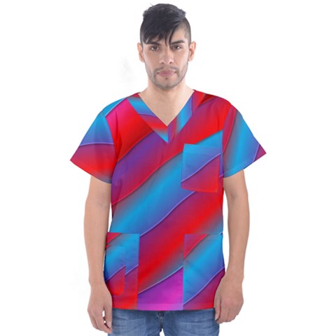 Diagonal Gradient Vivid Color 3d Men s V-neck Scrub Top by BangZart