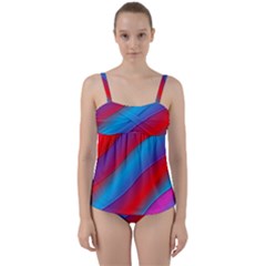 Diagonal Gradient Vivid Color 3d Twist Front Tankini Set by BangZart