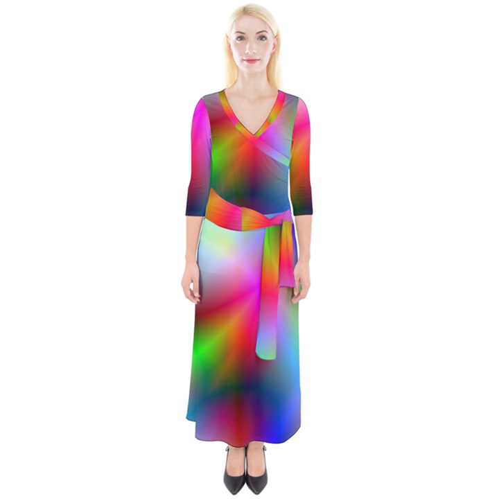 Course Gradient Background Color Quarter Sleeve Wrap Maxi Dress