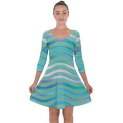 Abstract Digital Waves Background Quarter Sleeve Skater Dress