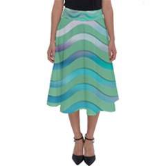 Abstract Digital Waves Background Perfect Length Midi Skirt