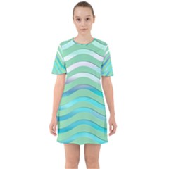 Abstract Digital Waves Background Sixties Short Sleeve Mini Dress