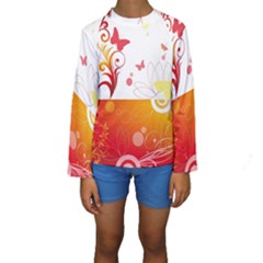 Spring Butterfly Flower Plant Kids  Long Sleeve Swimwear by BangZart