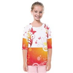 Spring Butterfly Flower Plant Kids  Quarter Sleeve Raglan Tee