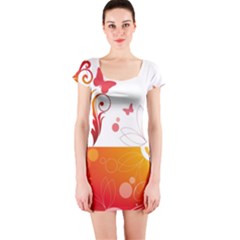 Spring Butterfly Flower Plant Short Sleeve Bodycon Dress by BangZart