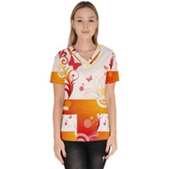 Spring Butterfly Flower Plant Scrub Top