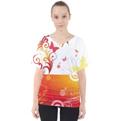 Spring Butterfly Flower Plant V-neck Dolman Drape Top