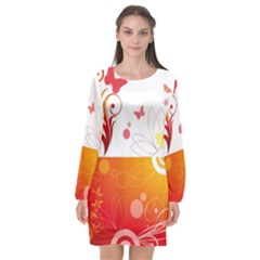 Spring Butterfly Flower Plant Long Sleeve Chiffon Shift Dress  by BangZart