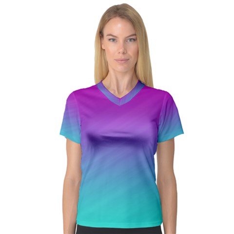 Background Pink Blue Gradient V-neck Sport Mesh Tee by BangZart