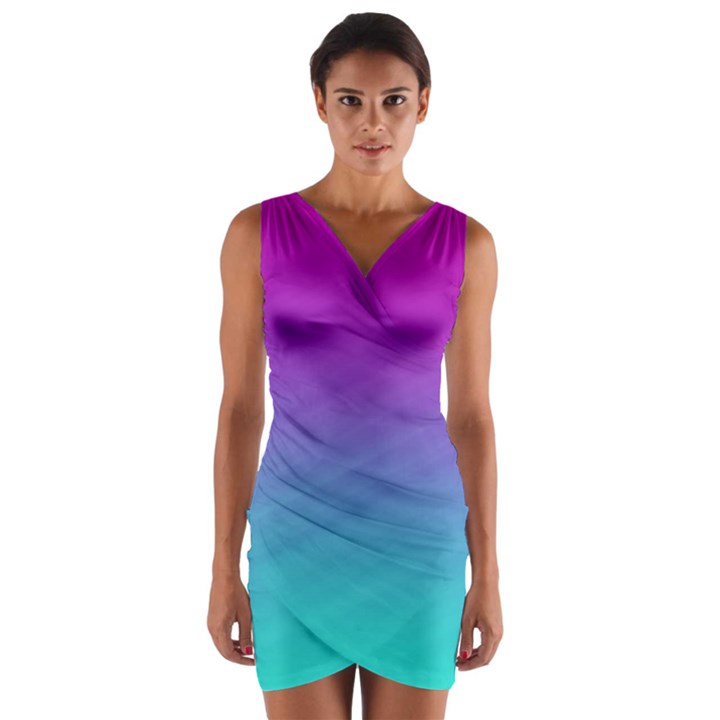 Background Pink Blue Gradient Wrap Front Bodycon Dress