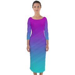 Background Pink Blue Gradient Quarter Sleeve Midi Bodycon Dress