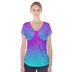 Background Pink Blue Gradient Short Sleeve Front Detail Top by BangZart