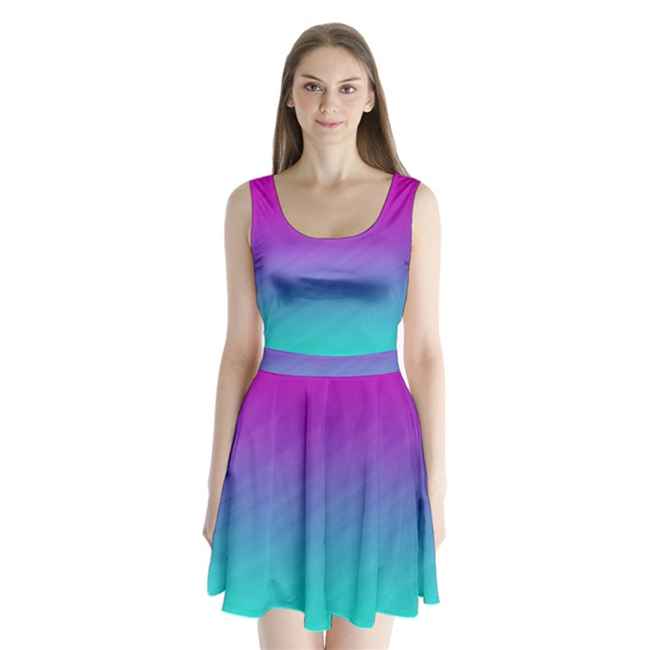 Background Pink Blue Gradient Split Back Mini Dress 