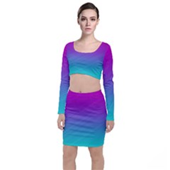 Background Pink Blue Gradient Long Sleeve Crop Top & Bodycon Skirt Set