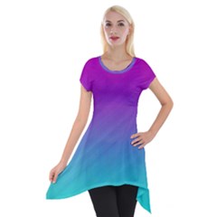 Background Pink Blue Gradient Short Sleeve Side Drop Tunic by BangZart