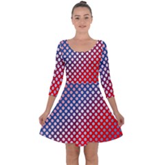 Dots Red White Blue Gradient Quarter Sleeve Skater Dress