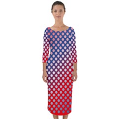 Dots Red White Blue Gradient Quarter Sleeve Midi Bodycon Dress