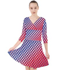 Dots Red White Blue Gradient Quarter Sleeve Front Wrap Dress	 by BangZart