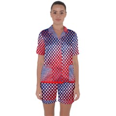 Dots Red White Blue Gradient Satin Short Sleeve Pyjamas Set