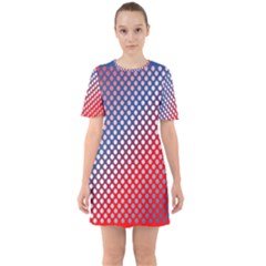 Dots Red White Blue Gradient Sixties Short Sleeve Mini Dress