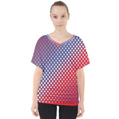 Dots Red White Blue Gradient V-neck Dolman Drape Top by BangZart