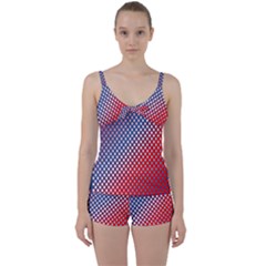 Dots Red White Blue Gradient Tie Front Two Piece Tankini