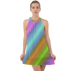 Background Course Abstract Pattern Halter Tie Back Chiffon Dress