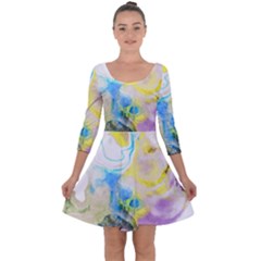 Watercolour Watercolor Paint Ink Quarter Sleeve Skater Dress