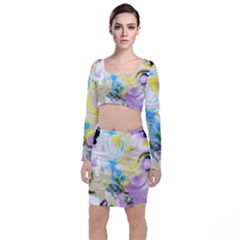 Watercolour Watercolor Paint Ink Long Sleeve Crop Top & Bodycon Skirt Set by BangZart