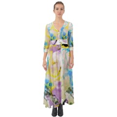 Watercolour Watercolor Paint Ink Button Up Boho Maxi Dress