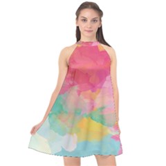 Watercolour Gradient Halter Neckline Chiffon Dress  by BangZart