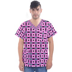 Pattern Pink Squares Square Texture Men s V-neck Scrub Top