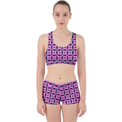 Pattern Pink Squares Square Texture Work It Out Sports Bra Set