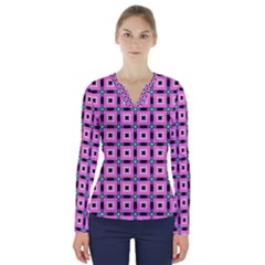 Pattern Pink Squares Square Texture V-neck Long Sleeve Top by BangZart