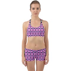 Pattern Pink Squares Square Texture Back Web Sports Bra Set by BangZart