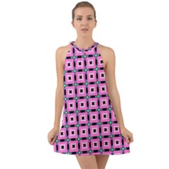 Pattern Pink Squares Square Texture Halter Tie Back Chiffon Dress by BangZart