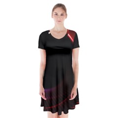 Grid Bent Vibration Ease Bend Short Sleeve V-neck Flare Dress by BangZart