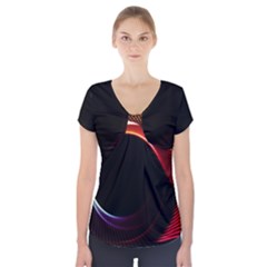 Grid Bent Vibration Ease Bend Short Sleeve Front Detail Top by BangZart