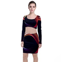 Grid Bent Vibration Ease Bend Long Sleeve Crop Top & Bodycon Skirt Set by BangZart